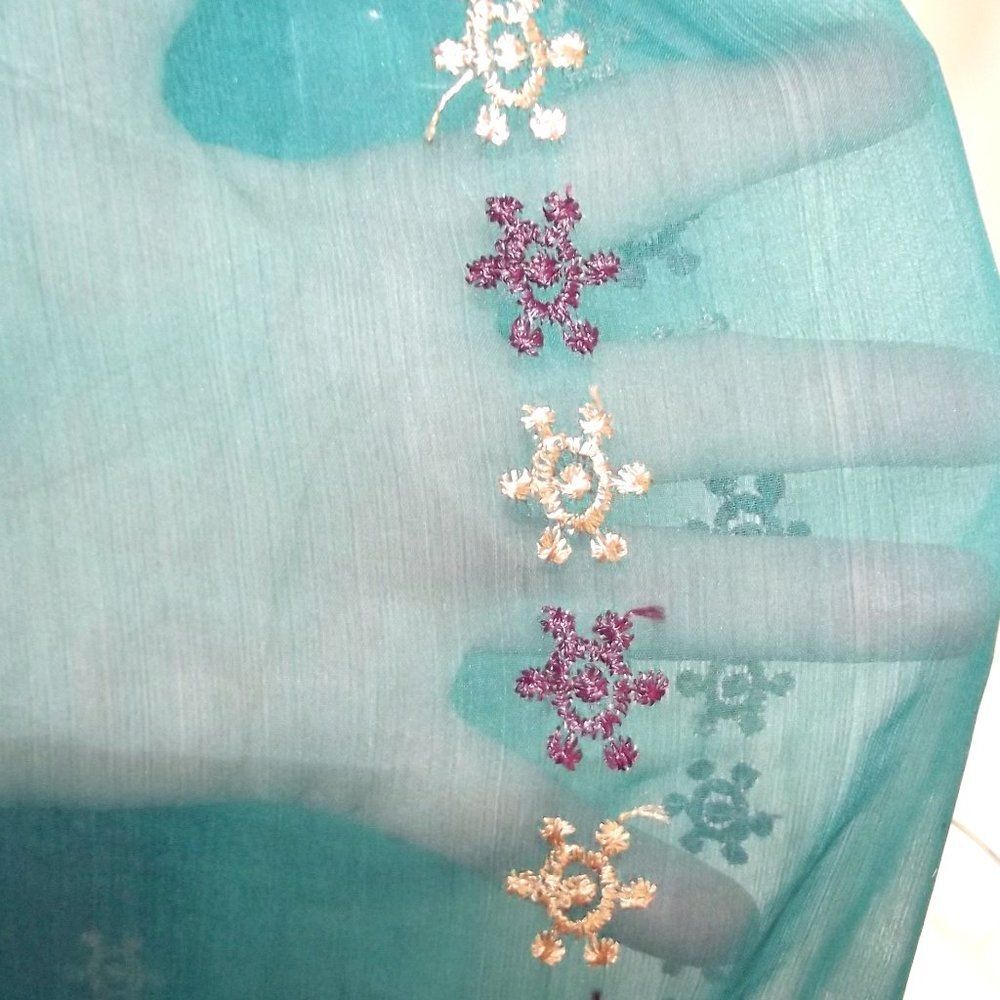 Large Scarf/Wrap, 74x34, Teal/Berry, Embroidered, Lightweight, Cover-up - Picture 7 of 7